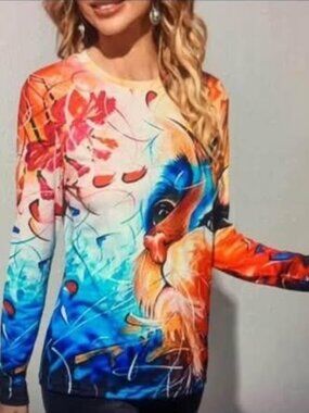 Ladies XXL Long sleeve shirt Cat Face design